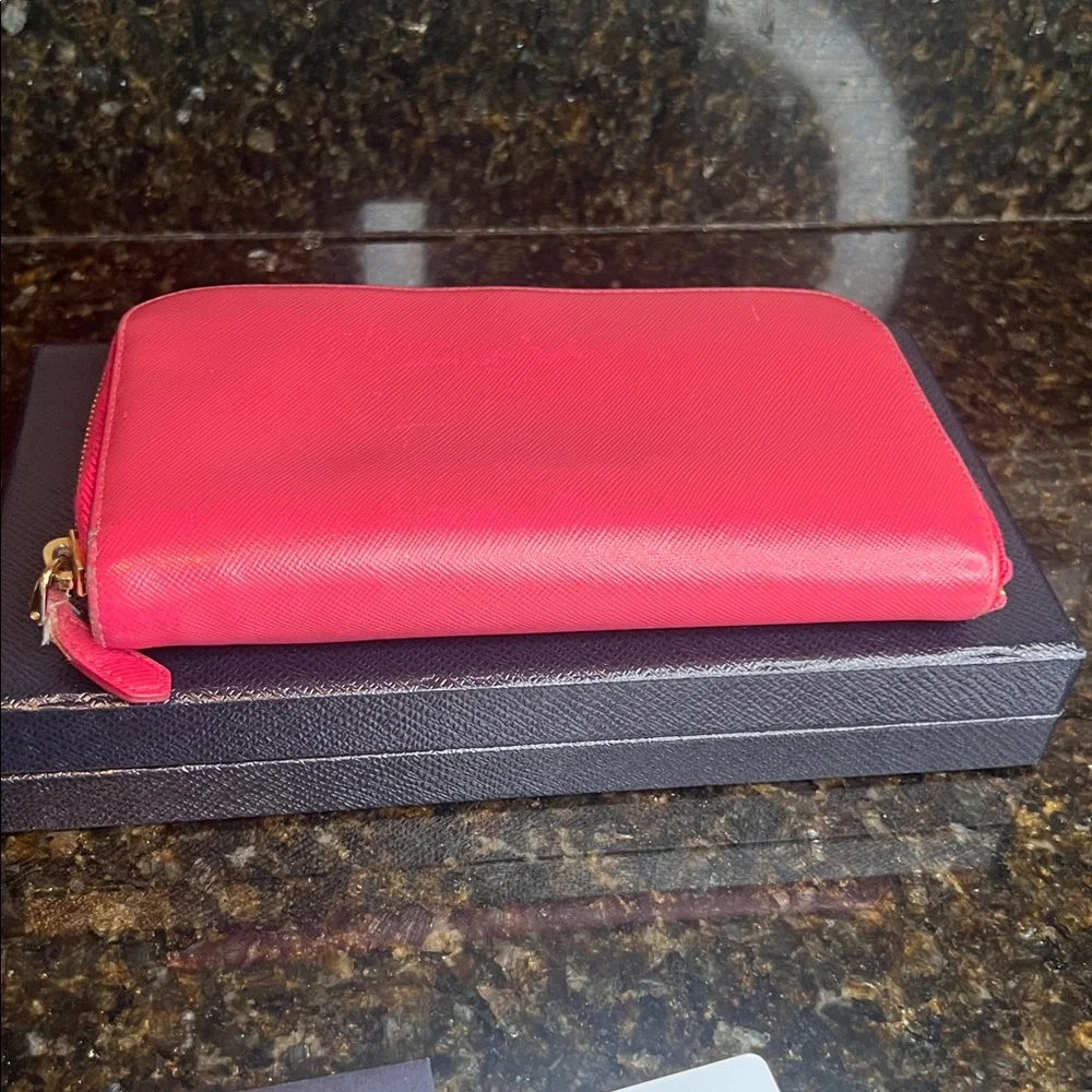 Prada Saffiano Bow Leather Zip Wallet